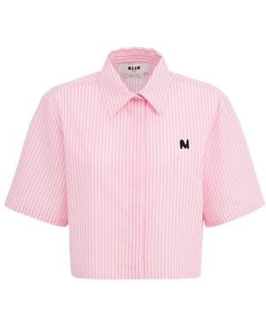 MSGM Cropped Short Sleeve Cotton Shirt - Pink