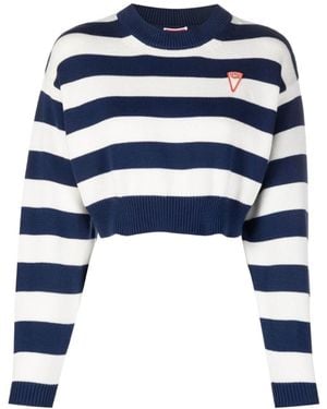 KENZO Logo-Patch Crewneck Striped Cropped Jumper - Blue