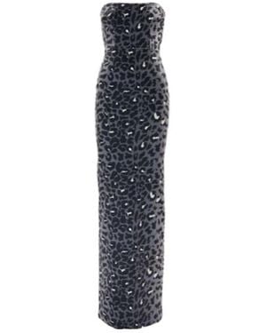 Alex Perry Leopard-Print Strapless Velvet Gown - Blue