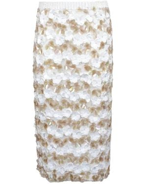 P.A.R.O.S.H. Floral Sequin Midi Skirt - White