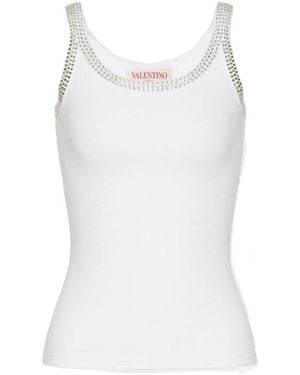 Valentino Embroidered Rhinestone-Detail Tank Top - White