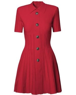 Balmain Ribbed-Knit Flared Minidress