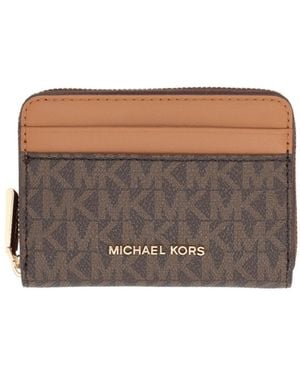 MICHAEL Michael Kors Jet Set Small Signature Logo Zip-Around Card Case - Brown