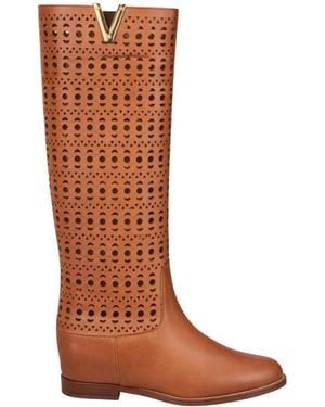 Via Roma 15 Cutout-Details Knee-High Leather Boots - Brown