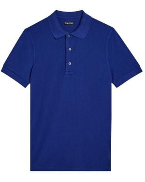 Tom Ford Logo-Embroidered Piqué Polo Shirt - Blue