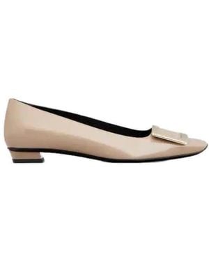 Roger Vivier Belle Vivier Square Buckle Flat Shoes - Natural