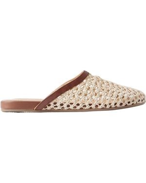 Ancient Greek Sandals The Slipper Leather-Trimmed Raffia Mules - White