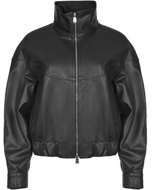 Dondup High Collar Leather Jacket - Black