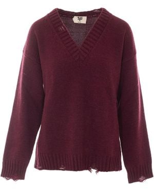 Aniye By Ruby Noir Distressed V-Neck Jumper - Purple