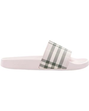 Burberry Checked Slip-On Slides - White