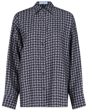 Prada Printed Twill Silk Shirt - Blue