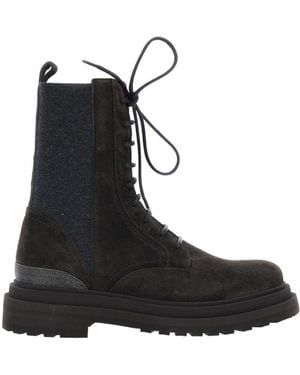 Brunello Cucinelli Lace-Up Combat Boots - Black