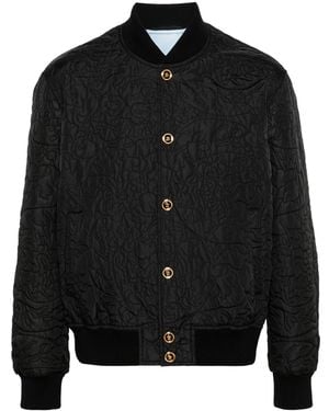 Versace Barocco-Quilted Button-Up Bomber Jacket - Black