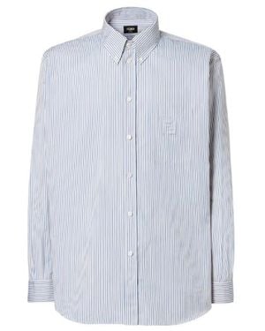Fendi Striped Buttoned Long-Sleeved Shirt - Blue