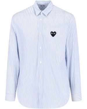 COMME DES GARÇONS PLAY Heart-Patch Striped Shirt - Blue