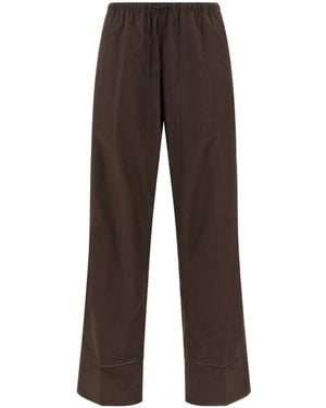 Yves Salomon Leather Trim Wide-Leg Trousers - Brown