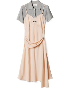 Miu Miu Silk-Cotton Layered Midi Dress - Natural