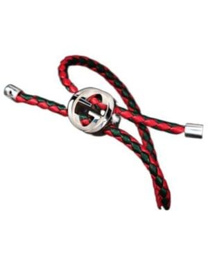 Gucci Braided Leather Bracelet With Web - Multicolor