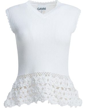 Ganni Crochet-Hem Knitted Top - White