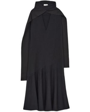 Jil Sander Fine Knit Wool Blend Midi Dress - Black