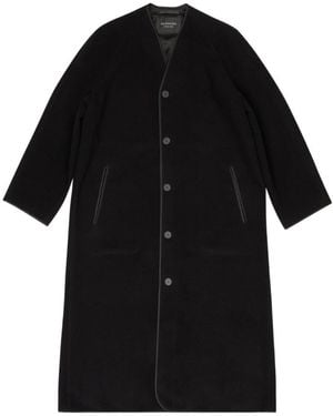 Balenciaga V-Neck Single-Breasted Coat - Black
