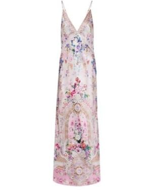 CAMILLA Embellished Floral Silk Satin Maxi Dress - Pink