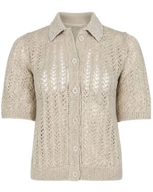 Eleventy Open-Knit Short-Sleeve Cardigan - Natural