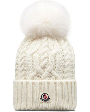 Moncler Wool Cashmere Blend Beanie With Pom Pom - White