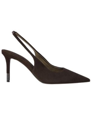 Brunello Cucinelli Suede Slingback Heels With Monili - Brown