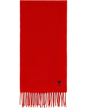 Ami Paris Ami De Coeur Wool Scarf - Red