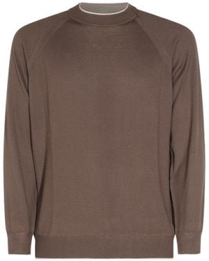 Eleventy Raglan Crew Neck Knitted Sweater - Brown