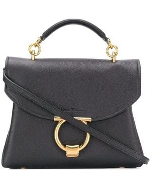 Ferragamo Gancini Foldover Top Handle Bag - Black