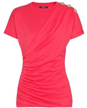 Balmain Draped T-Shirt With Buttons - Pink