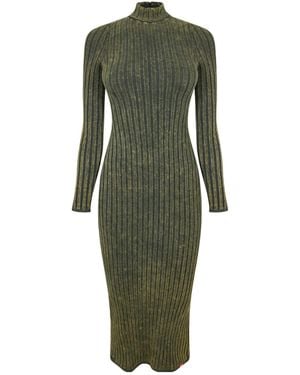 DIESEL Mockneck Longsleeve Knit Midi Dress - Green