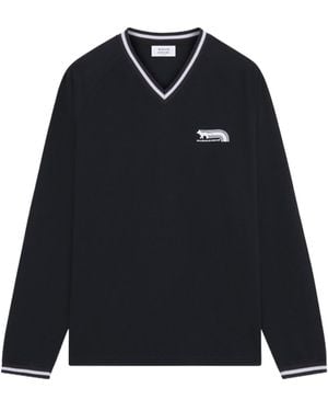 Maison Kitsuné Maison Kitsuné Flash Fox Printed V-Neck Long-Sleeved T-Shirt - Blue