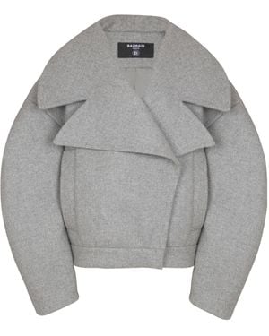 Balmain Wool-Cashmere Oversized Pea Coat - Gray