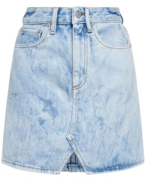 Alessandra Rich Logo Patch High Waisted Denim Skirt - Blue