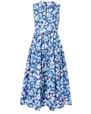 Erdem Floral-Appliqué Ruffled Cotton Cocktail Dress - Blue