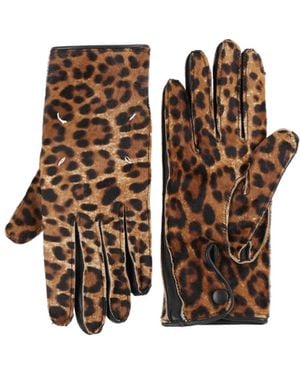 Maison Margiela Leopard Print Leather Gloves - Brown