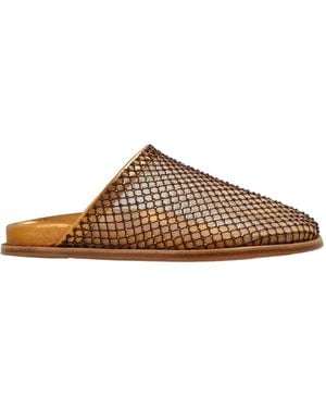 forte_forte Round-Toe Slippers - Brown