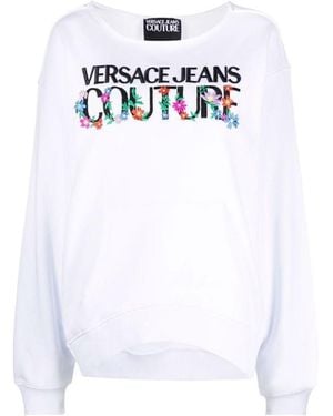 Versace Jeans Couture Embroidered-Logo Long-Sleeve Sweatshirt - White