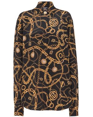 Balmain Printed Silk Shirt With Chains Pattern - Black