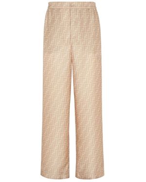 Fendi Ff Silk Trousers - Natural
