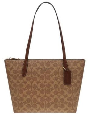 COACH Fiona Signature Canvas Zip Tote - Brown