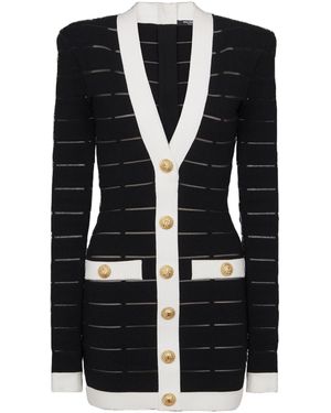 Balmain Button-Embellishment V-Neck Knitted Mini Dress - Blue