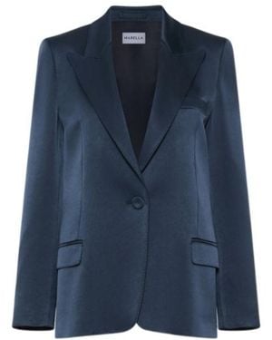 Marella Single-Breasted Satin Blazer - Blue