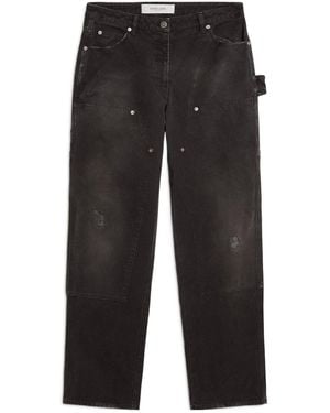 Golden Goose Distressed Cotton Jeans With Front Patches - Black