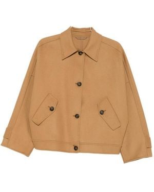 Closed Flap-Pocket Buttoned Jacket - Natural