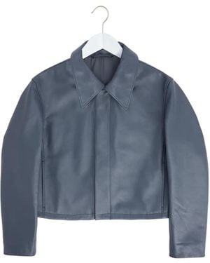 Lemaire Cropped Leather Jacket - Grey