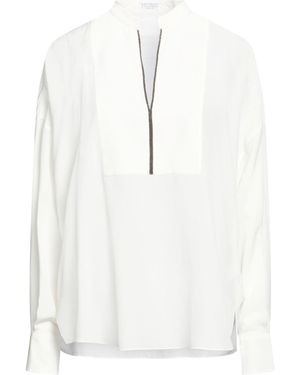 Brunello Cucinelli Stand-Collar Long-Sleeve Blouse - White